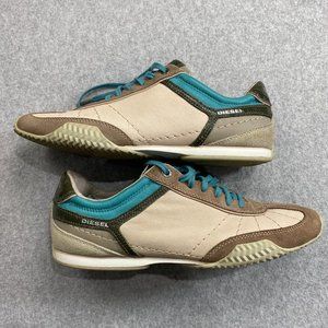 Womens 8.5 39 Diesel Dacosta Fashion Shoes Sneakers Leather Beige Green Lace-Up